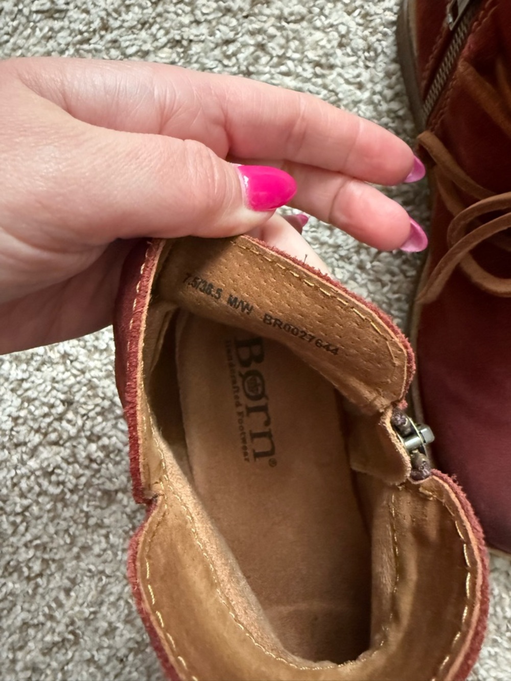 Born Women’s Red Suede Lace-Up Ankle Boots - Picture 8 of 8